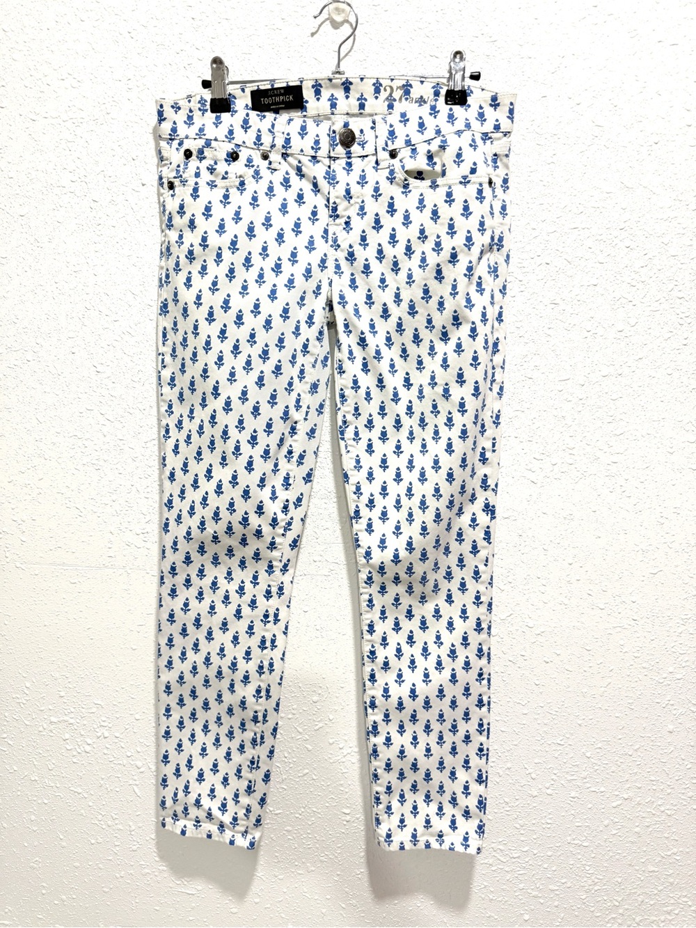 J. Crew toothpick White Ankle Pants Blue Micro Floral Print 27 - Picture 4 of 8